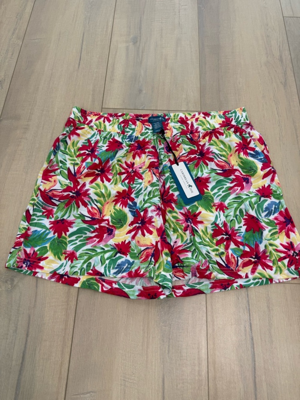 Caribbean Joe Red Multi Floral Drawstring Shorts